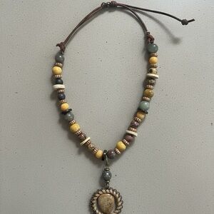 Artisan Earthy Beaded Necklace with Pendant
